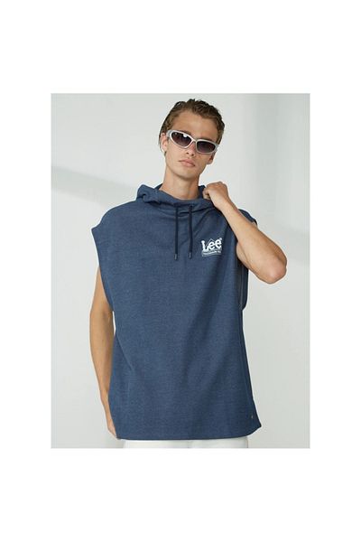Lee Hooded Collar Navy Blue Men's Sweatshirt L231252410_Sleeveless Hooded Hoodie