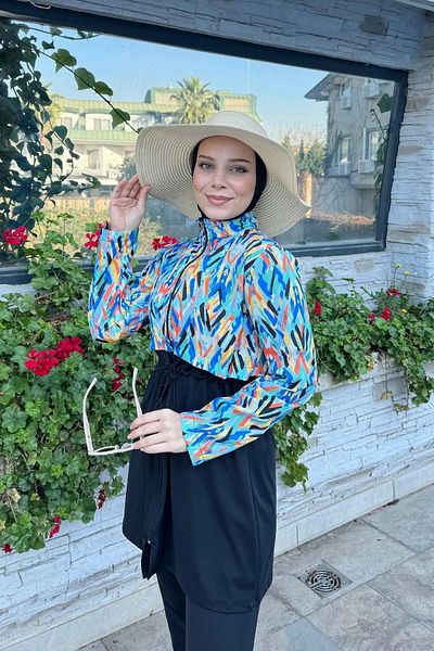 Starinci Mayo Γυναικείο ολόσωμο μαγιό Hijab African Print Σετ 4 τεμαχίων