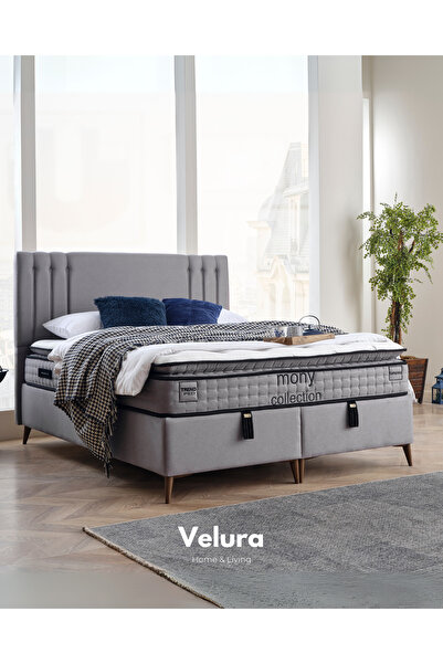 Velura Home & Living Trendped Çift Kişilik Yatak Baza Başlık Seti - Antrasit