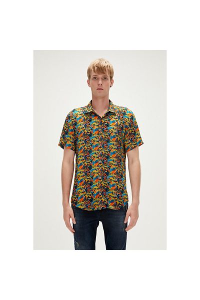 Bad Bear Bi-face Shirt Yellow Short Sleeve Printed Men's Shirt