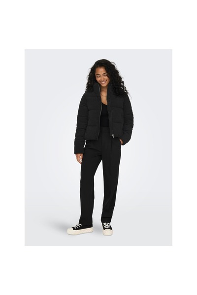 ONLY Palton negru cu guler vertical pentru femei Dolly Corduroy Puffer