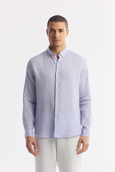 Avva Ανδρικό πουκάμισο με πέτο με κουμπιά λιλά Comfort Fit 100% λινό B002191