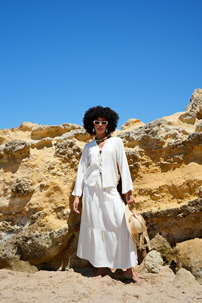 ASEDE Довга лляна спідниця з еластичним поясом і шнурком