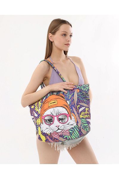 Bolder Purple Cat Beach Bag