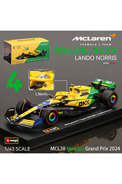 choice2 سيارة مكلارين MCL38-4 GP موديل 2024 من بيبوراجو، بمقياس 1:43، موديل 2024 F1، سيارة مكلارين MCL38 موناكو جراند بريكس، مصنوعة من خليط معدني، مصغّرة، مصبوبة