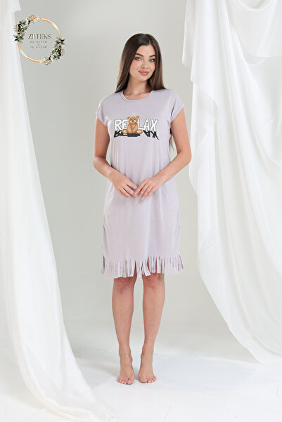 ZBTEKS Bumbac pieptănat cu viscoză Relax - Rochie casual cu ciucuri cu model ursuleț