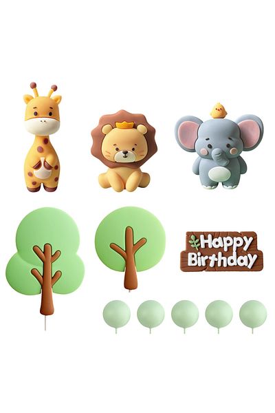 Choice 11pcs Forest Animal Themed Birthday Decorations Party Supplies Include Elephant, Giraffe, Lion, Tree