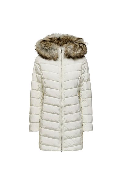 ONLY New Ellan Quilted Hood Fur Coat Women's White Hooded Coat