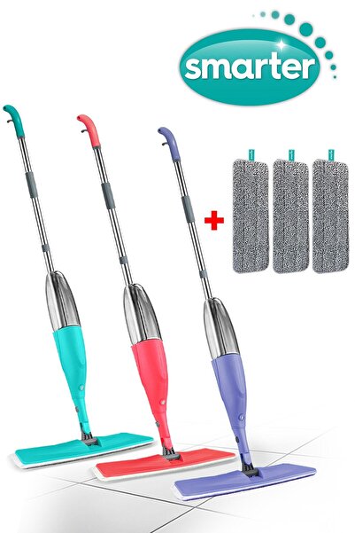 SMARTER Shıny Sprey Mop Renkli 3 Lü 3 Yedek Mop Paspas Temizlik Seti