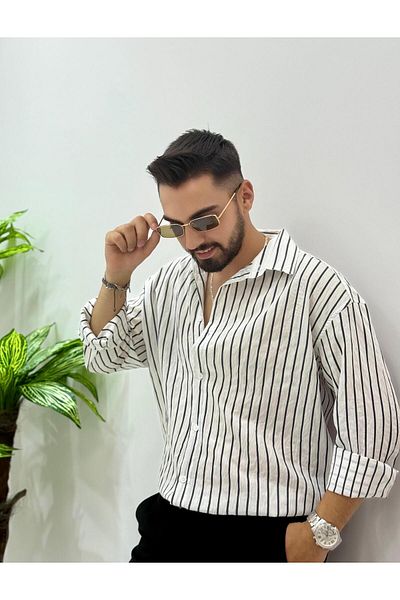 JACK CAPRİO Ανδρικό λινό ριγέ πουκάμισο New Season Oversize