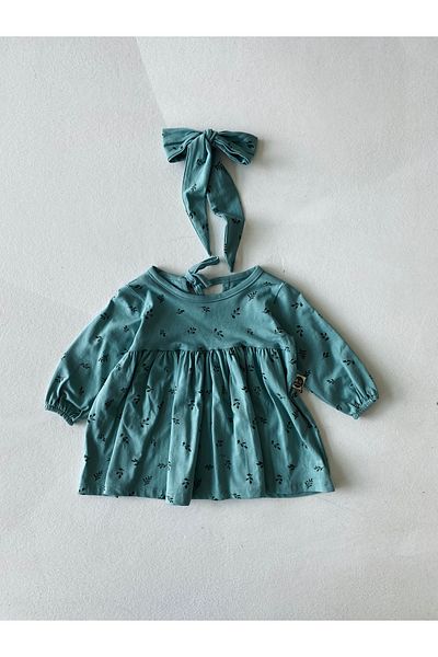rg kidsstore Natural Printed Patterned Baby Dress and Beret