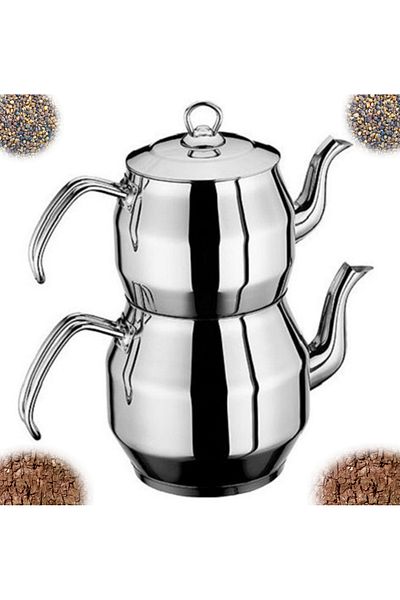 İnter Çelik Köşem Model Simple Family Size Teapot Set