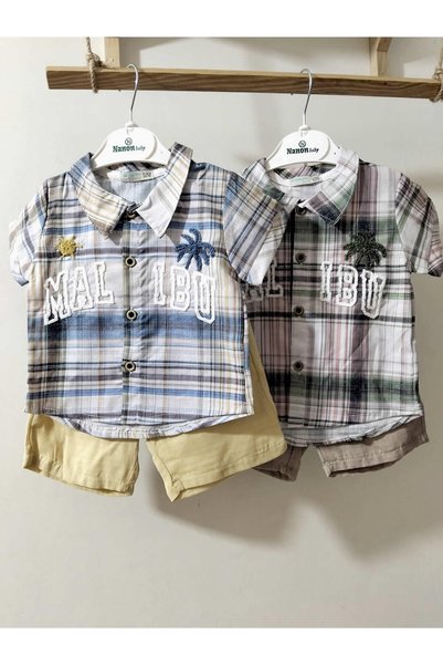 krm kerem bebe Plaid Shirt & Muslin Shorts Baby Boy Summer Set