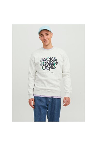 Jack & Jones Jack&jones Silverlake Erkek Beyaz Bisiklet Yaka Sweatshirt