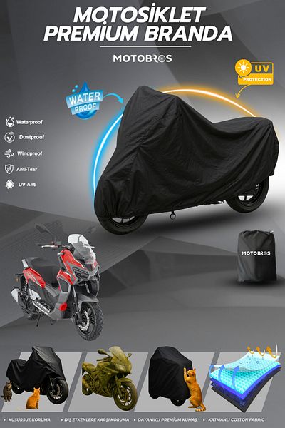 Motobros Motorcycle Tarpaulin Mondial Ressivo Black Waterproof and Durable (Thickest) Fabric Lifetime Use