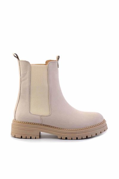 Bambi Beige Nubuck Genuine Leather Women's Boots & Bootie K02553410201
