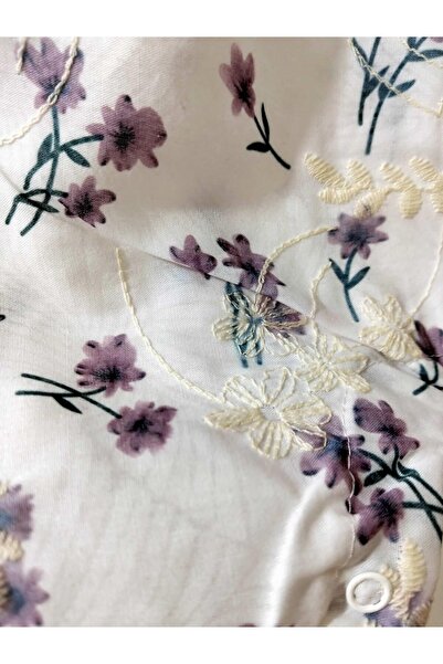 krm kerem bebe Embroidered Floral Summer Baby Romper with Snap Fasteners