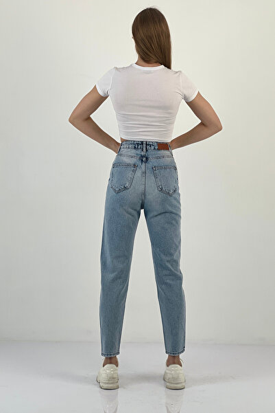 Miss Poem Dámské kamenné džíny široké nohavice Mom B. Modré džínové kalhoty