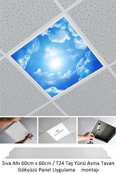 Gökyüzü Panel Hanging Ceiling LED - 60cmx60cm - Flush Mount - 54w - 6500k - LED Panel - LED Luminaire - 60x60 Stone Wool Hanging Ceiling LED