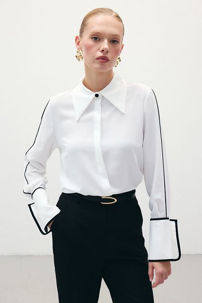 Sateen Cămașă clasică cu manșete contrastante - Ecru
