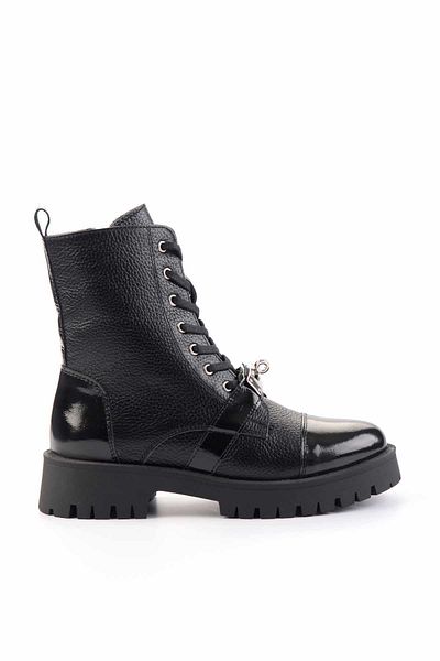Bambi Black Black Wrinkled Patent Leather Genuine Leather Women's Boots & Booties02274320303