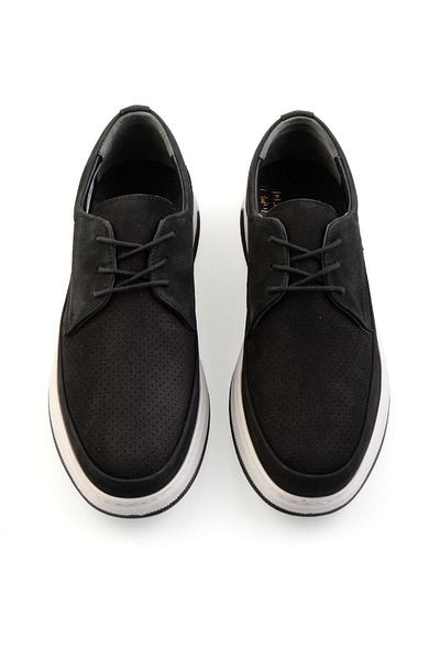 Bambi Black Leather Men's Casual Shoes E 01759103301