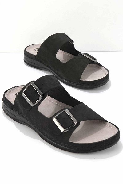 Bambi Black Nubuck Genuine Leather Men's Slippers E 04312414401