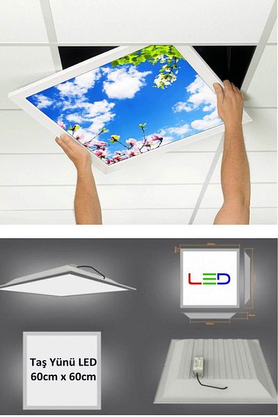 Gökyüzü Panel Hanging Ceiling LED - 60cmx60cm - Flush Mount - 54w - 6500k - LED Panel - LED Luminaire - 60x60 Stone Wool Hanging Ceiling LED