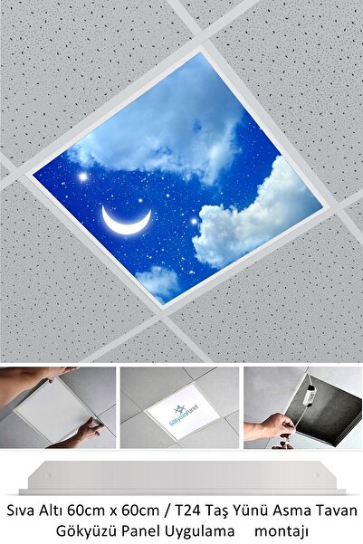 Gökyüzü Panel Asma Tavan-60cmx60cm-sıva Altı-54w-6500 K-beyaz-led Panel-led Armatür-taş Yünü Asma Tavan- Led
