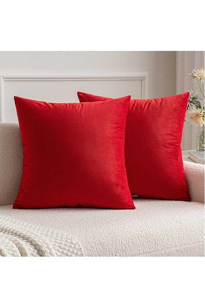 PİKKO HOME Red Velvet Textured Throw Pillow Cover(Yb)