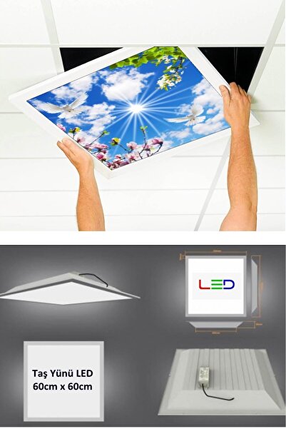 Gökyüzü Panel Asma Tavan-60cmx60cm-sıva Altı-54w-6500 K-beyaz-led Panel-led Armatür-taş Yünü Asma Tavan-ofis Tavan