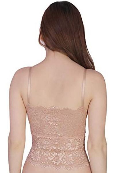 Glamroot Women’s Padded V-Neck Lace Bralette Bra Camisole Crop Top, Free Size
