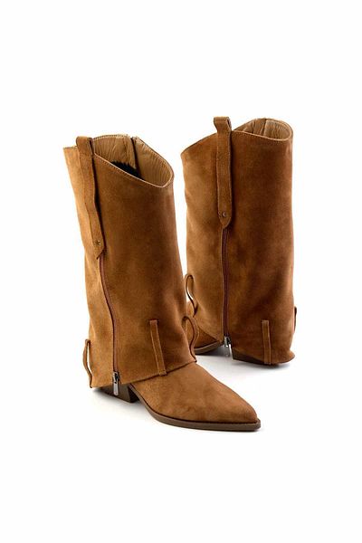 Bambi Γυναικείες μπότες & μποτάκια Camel Suede από γνήσιο δέρμα K02415016002