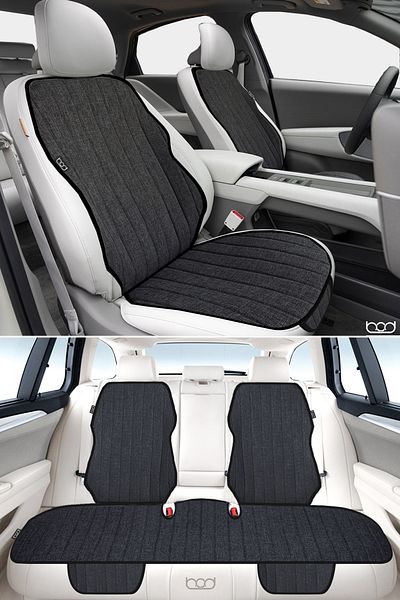 Bod Nysa Series Linen Car Seat Protector Cushion Front Rear Set Black