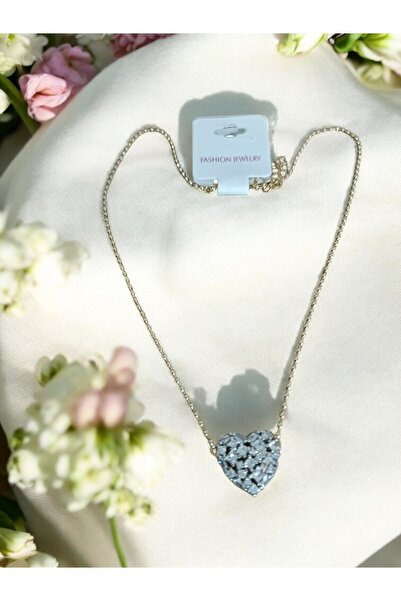 GLOW LUXE قلادة من الفولاذ على شكل كرة صغيرة مع قلادة على شكل قلب من الأحجار ...