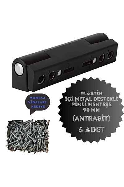 Process Pvc Pimapen Door Hinge Pls Metal Supported 90mm Anthracite (6 Pieces) Incl. Screws