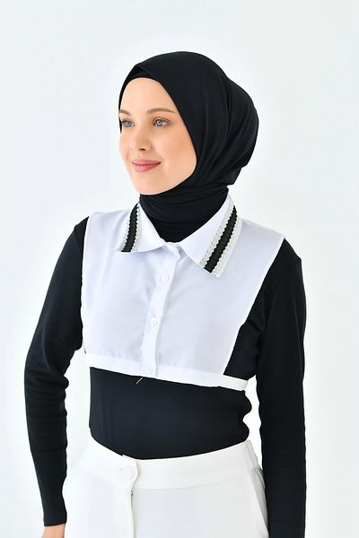 mirach Cu detaliu din piele și dantelă, guler de cămașă albă