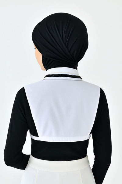 mirach Deri ve Dantel Detaylı Beyaz Gömlek Yakası Yarım Gömlek Crop Gömlek Lastikli Kolsuz