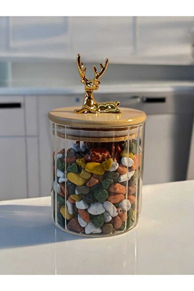 Yenigeldi (9X10 cm) 1 Piece Deer Glass Storage Jar Deer Head Gold Color Airtight Y-421