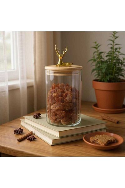 Yenigeldi (9X15 cm) 2 Pieces Deer Glass Storage Jar Deer Head Gold Color Airtight Y-432
