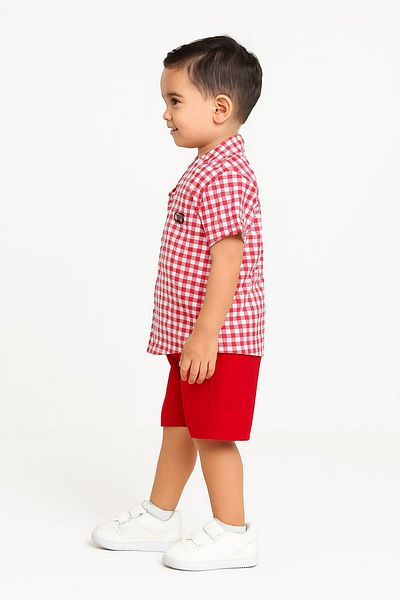 dinamik çocuk 2-Piece Set with Satin Shirt and Shorts for Boys - Summer, Pitta, Short Sleeve (FULL FIT)