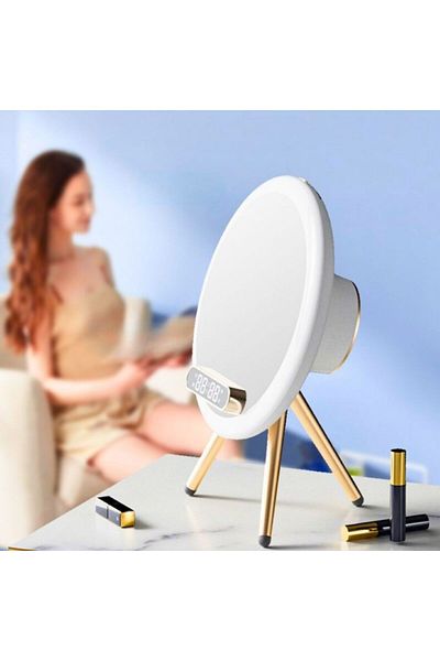 miraza LED Makeup Mirror, Natural Warm Light, Wireless Charger, Bluetooth Music Player, Speakers