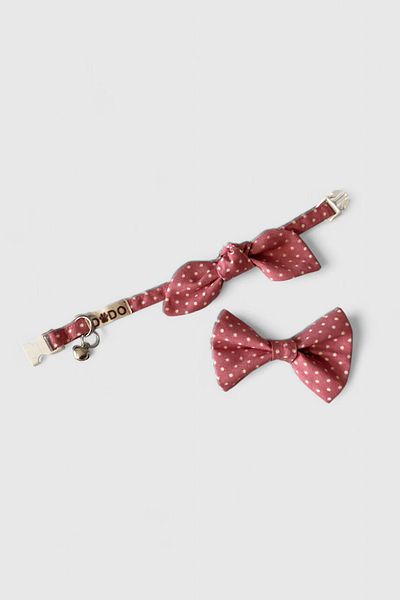 Dodo Aksesuar Cat Collar 3 in 1 Cat Collar Bow Tie and Ribbon Design Cat Collars Polka Dot Pattern
