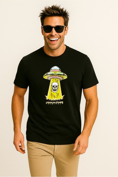 Jack & Jones Joranatomy Skull Tee Ss Rundhalsausschnitt Sn Erkek T-Shirt 12272966 Schwarz