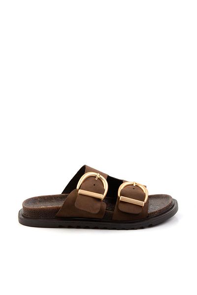 Bambi Brown Leather Women's Slippers K04666013903