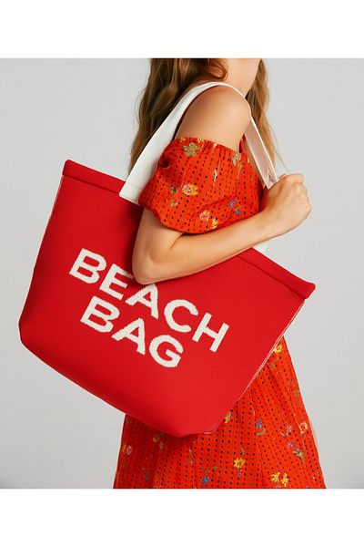 Sebir Moda Beach Bag Written Knitwear Beach Bag