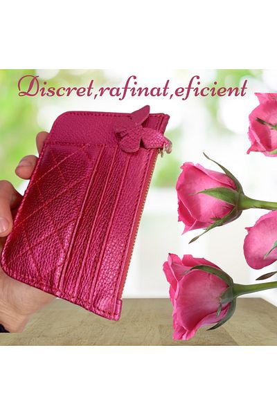 OEM Women's Card Holder Made of Natural Leather, Pearl Pink, With 6 Slots and Coin Pocket, Handmade