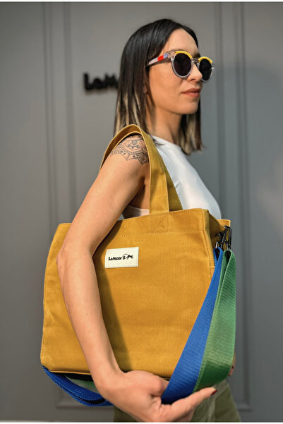 Lemoors Hibiscus Mumlu Kanvas Kadın Çantası Hardal Sarısı