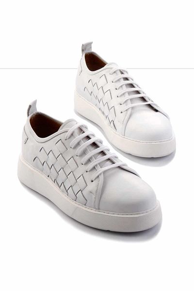 Bambi Tenis pentru bărbați din piele naturală tricotată albă E 01310111741