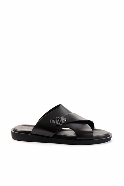 Bambi Black Opening Genuine Leather Men's Slippers E 04433002914